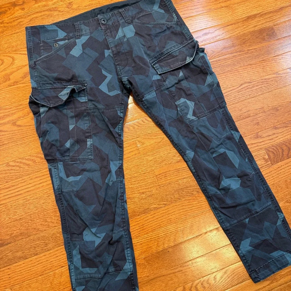 G-Star Raw Rovic Slim Cargo Pants Fits Mens 36x31 Blue Geometric Camo Tactical